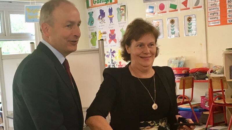 Handout photo of Micheál Martin and his wife Mary voting in Cork as  the country goes to the polls to vote in the referendum on the Eighth Amendment. Photograph: PA