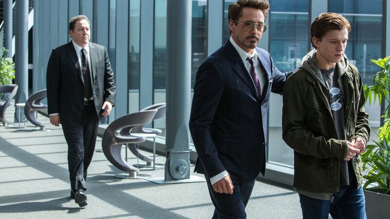 Jon Favreau, Robert Downey Jr and Tom Holland in Spider-Man: Homecoming. Photograph: Marvel