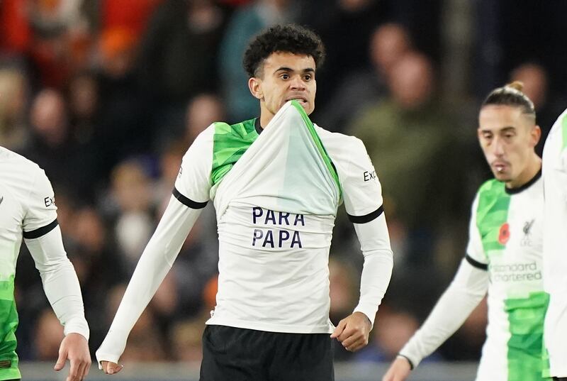 Liverpool's Luis Diaz, who enjoyed an emotional reunion with his parents after flying home to Colombia for the first time since their kidnapping earlier this month. Photograph: Zac Goodwin/PA Wire.