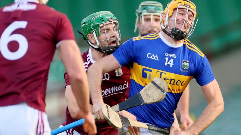 Galways Adrian Tuohey fouls Tipperary’s Seamus Callanan during last year’s All-Ireland quarter-final clash. Photograph: James Crombie/Inpho