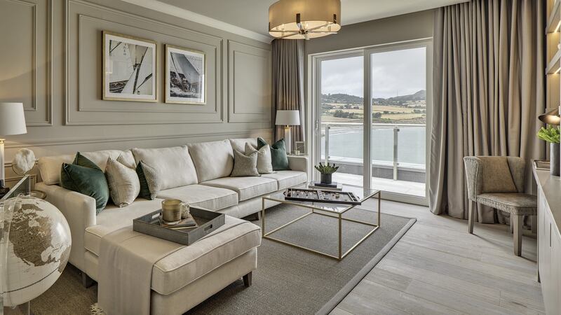 Second living room in the corner penthouse at Marina Village, Greystones.