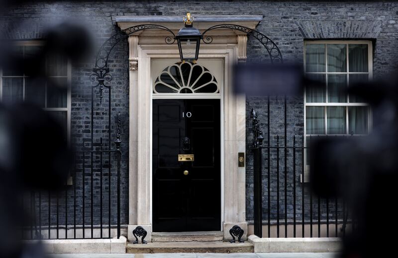 Media cameras outside 10 Downing Street in London, Britain, on Friday. Photograph: Andy Rain/EPA