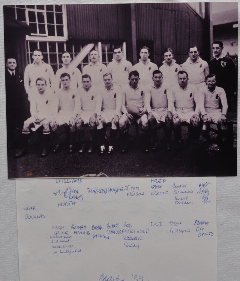 Dr Charles G Irwin pictured in 1939 playing rugby with Ulster before the second World War. His captain was the famous soldier Blair 'Paddy' Mayne