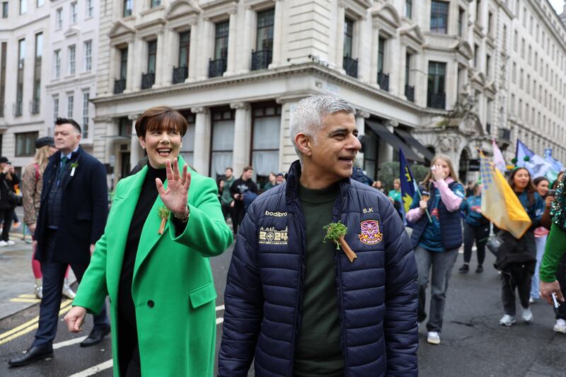 Mayor of London Sadiq Khan and the Minister for Education Norma Foley at the London parade