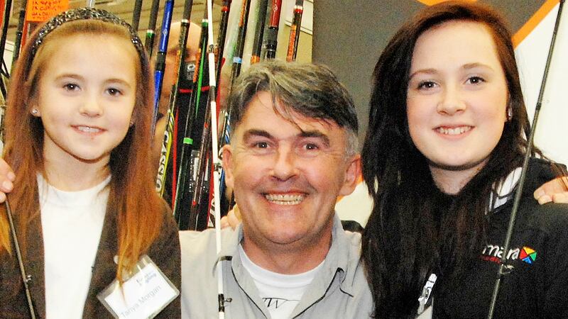 Fly casting instructor Hywel Morgan with his daughters Tanya (left) and Yasmin