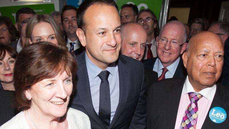 Leo Varadkar with his parents during the Fine Gael leadership election at the Mansion House. Photograph: Gareth Chaney/Collins