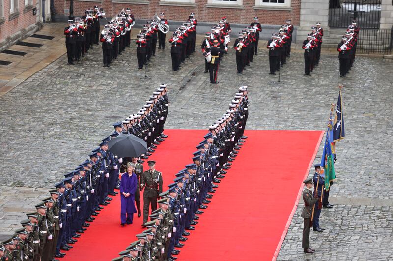 Connolly inspects a Guard of Honour at Dublin Castle on Tuesday. Photograph: Dara Mac Dónaill