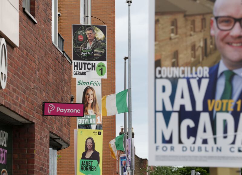 Dublin Central byelection posters at the Five Lamps junction in the north inner city. Photograph: Alan Betson
