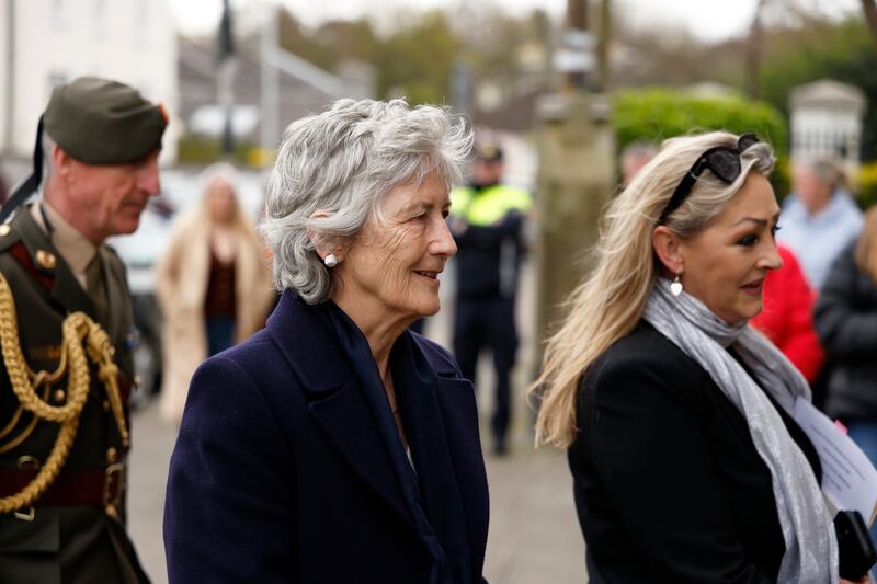 President Catherine Connolly arriving for the funeral mass at St Patrick’s Church, Monkstown, Co Dublin. Photograph: Nick Bradshaw