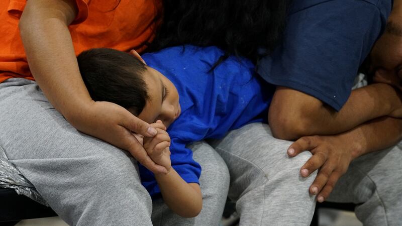 Asylum-seekers wait at the intake room at the Donna facility in Texas on  July 12th, 2019. Photograph: Veronica G. Cardenas/Reuters