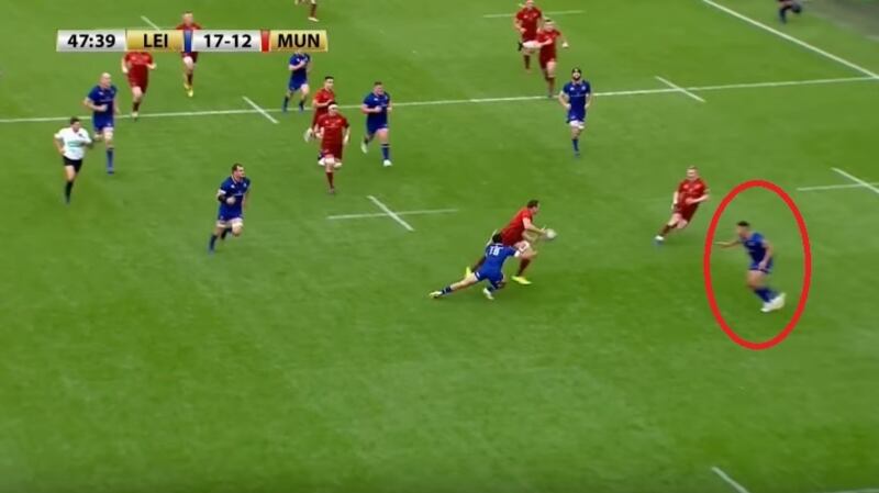 Adam Byrne (circled) gets drawn towards Tommy O’Donnell, leaving Earls in space. Photograph: Youtube