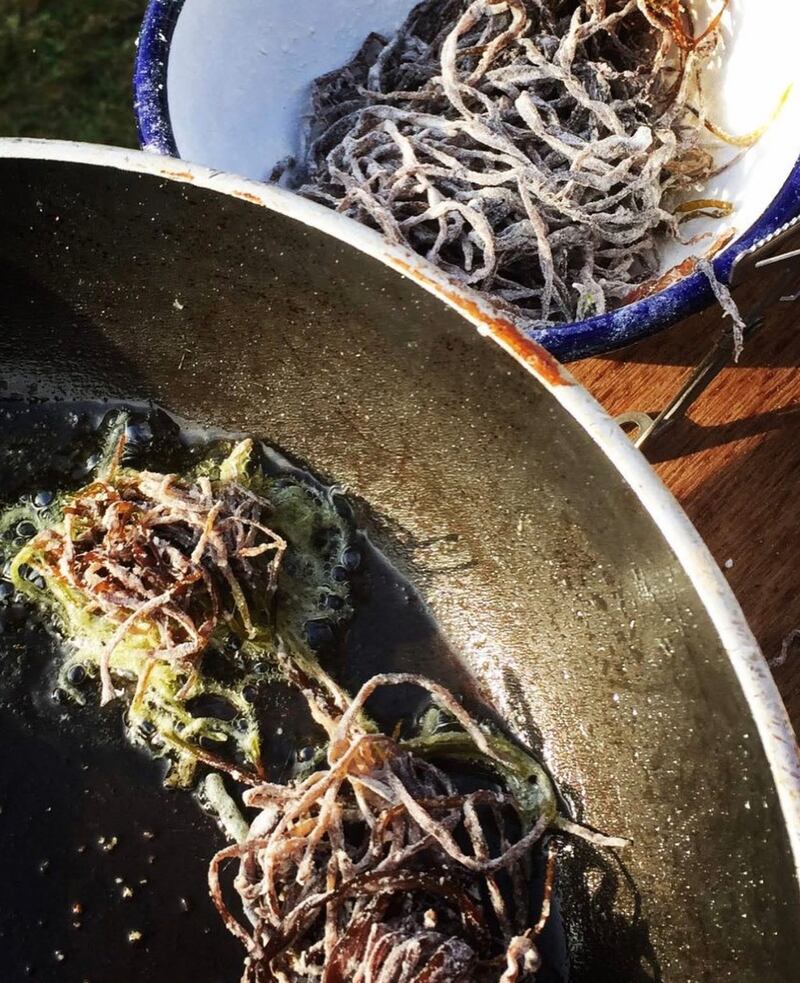Flouring and frying Dumont’s tubular weed. Photograph: Mark Williams