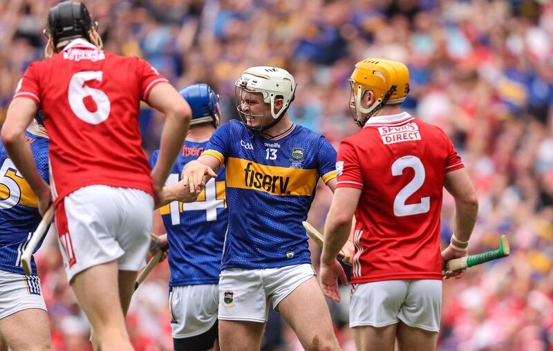 Tipperary's Darragh McCarthy celebrates scoring a penalty against Cork in last year's All-Ireland final. Photograph: Bryan Keane/Inpho