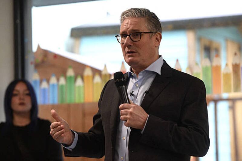 British prime pinister Keir Starmer speaks during his visit to the Atlas Women's centre in Lisburn, Northern Ireland, on Thursday. Photograph: Mark Marlow/AFP via Getty Images