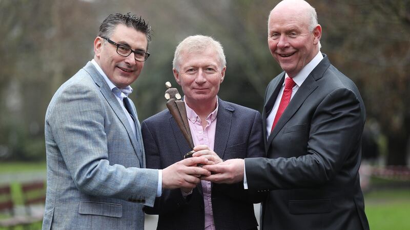 Keith Swanick (left) and John Gallagher, representing the Erris Community, pictured with Chris Reynolds, director of the  Irish Coast Guard, after they received a People of the Year Award. Photograph. Robbie Reynolds