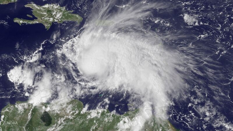 The GOES East satellite image provided by the National Oceanic and Atmospheric Administration (NOAA) on Thursdayshows Hurricane Matthew in the Caribbean Sea.
