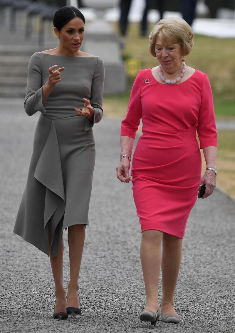 Meghan with Sabina Coyne during her visit to Dublin in July, 2018. Photophra: Andrew Parsons/Pool/Getty Images