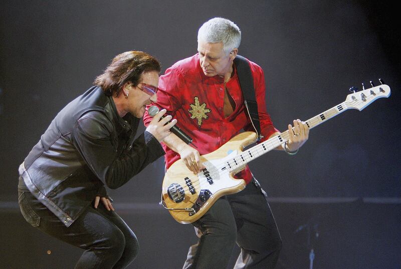 Adam Clayton, right, of U2 with Bono performing in Las Vegas in 2005. Photograph: Ethan Miller/Getty 