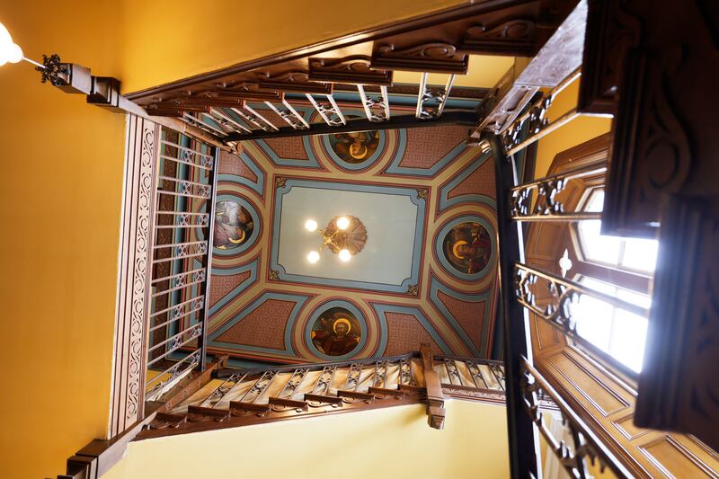 Apostles gaze down from the ceiling of the main hallway. Photograph: Alan Betson