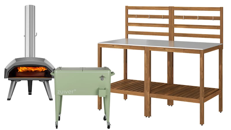 Kit out: Karu 12 multi-fuel outdoor pizza oven, €299, eu.ooni.com; Zuiver Be Cool cooler, €369, woodesign.ie; NÄMMARÖ outdoor kitchen, €260, ikea.com