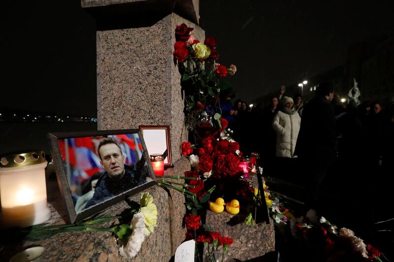 A vigil for Alexei Navalny in St Petersburg, Russia. Photograph: Anatoly Maltsev