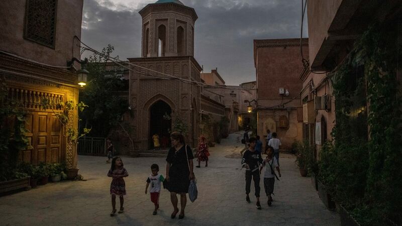 A shuttered mosque in Kashgar with its crescent removed from the dome’s peak, in  Xinjiang, in August 2019. Photograph: Gilles Sabrié/The New York Times