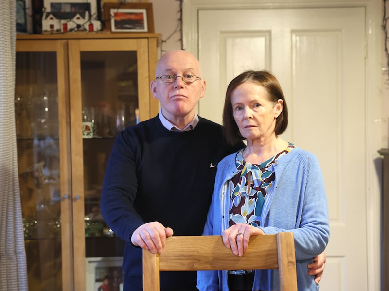 Paul and Ann O'Neill in their Belfast home. 
Photograph: Stephen Davison/Pacemaker