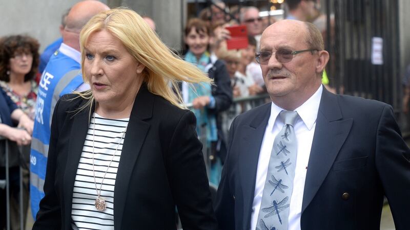 Brendan O’Carroll and his wife Jennifer arriving for the funeral of  Brendan Grace. Photograph: Justin Farrelly/PA Wire