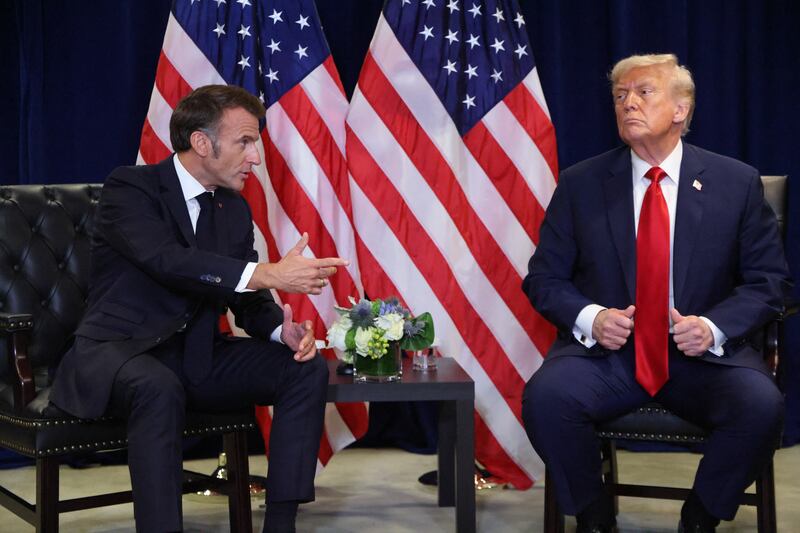 French president Emmanuel Macron with US president Donald Trump. Photograph: Ludovic Marin/AFP/Getty Images