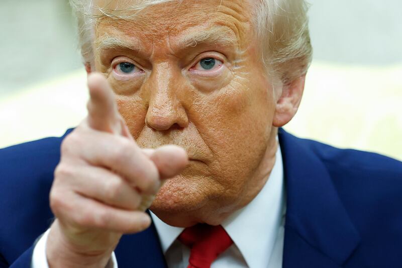 US president Donald Trump speaks during a meeting  with Israeli prime minister Binyamin Netanyahu in the White House on Monday night. Photograph: Kevin Dietsch/Getty Images

