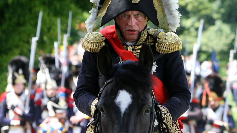 Oleg Sokolov riding a horse during a Napoleonic re-enactment in 2012. Photograph: Petras Malukas/AFP via Getty Images