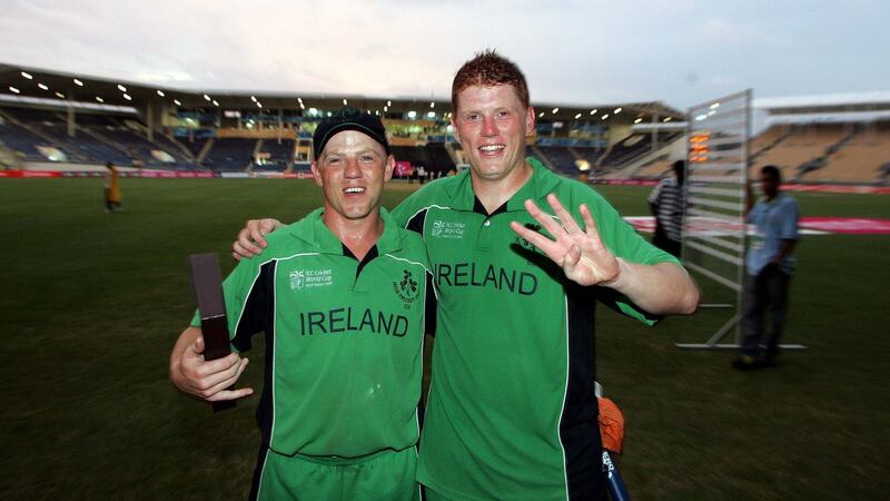 Niall and Kevin O’Brien celebrate beating Pakistan at the 2007 World Cup. Photo: Morgan Treacy/Inpho