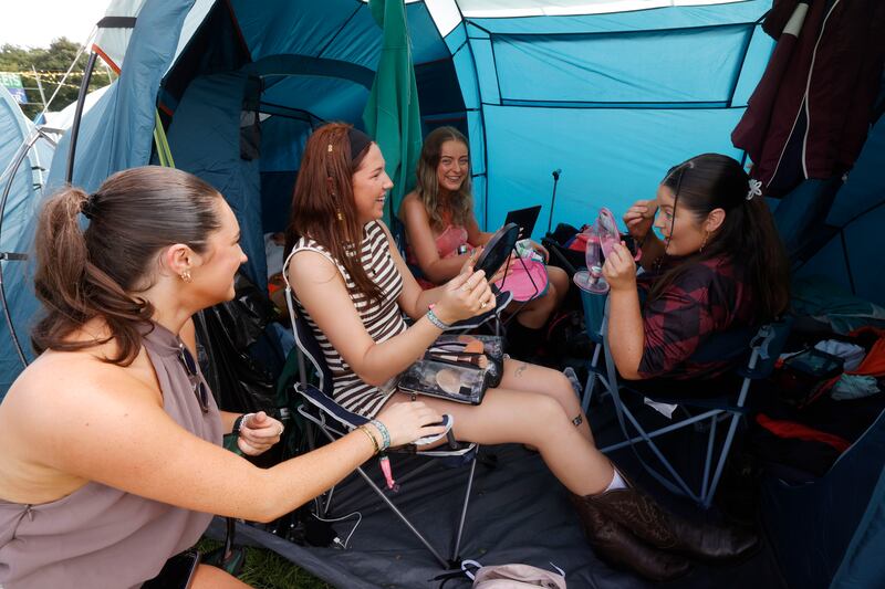 Jasmine Smithwick, Aoife O’Connor, Grace Lawlor and Tara Holohan from Kilkenny and  Cork getting read on Saturday. Photograph: Alan Betson