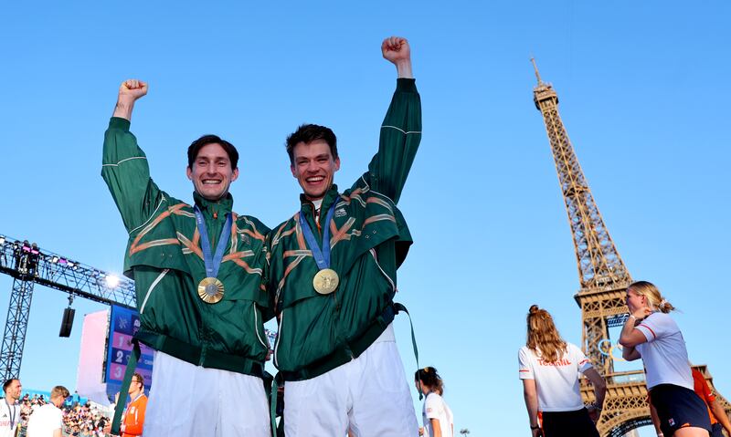 Fintan McCarthy and Paul O'Donovan celebrate. Photograph: James Crombie/Inpho