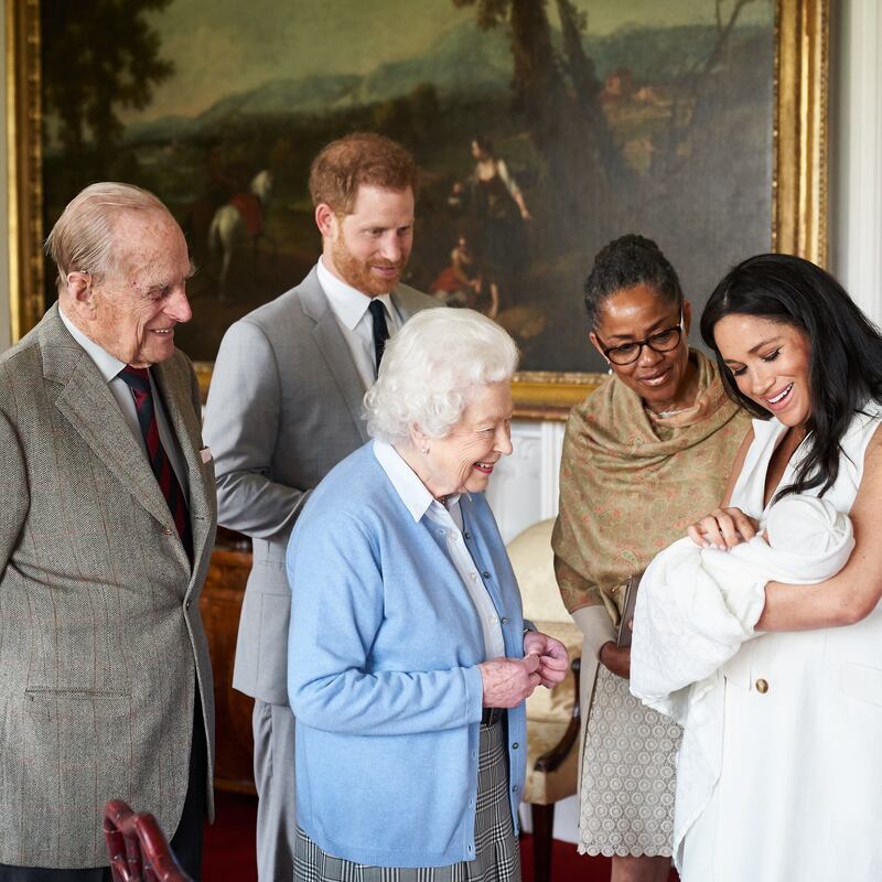 The duke and duchess of Sussex with Meghan's mother Doria Ragland, showing Archie to the queen and Prince Philip. Photograph: Chris Allerton/Sussex Royal/PA