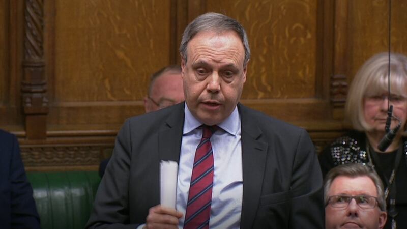DUP deputy leader Nigel Dodds  in the House of Commons, London on her new Brexit motion. Photograph: PA Wire
