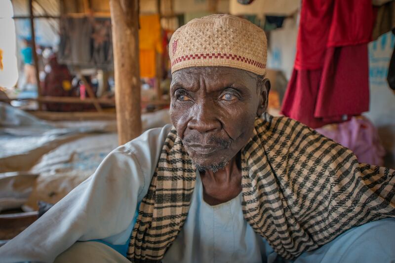 Adiby Bain Abdallah (85), a recent Sudanese arrival, at the Kurmuk transit centre in Ethiopia. Photograph: Peter Biro/European Union