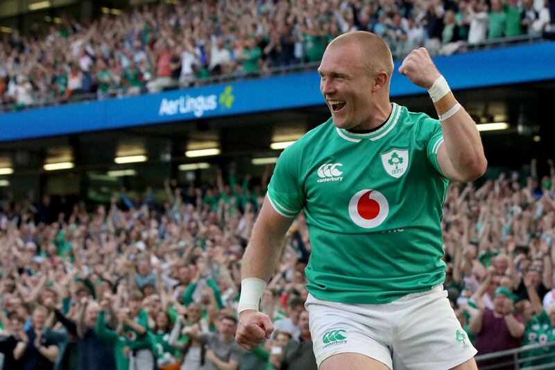 Ireland's Keith Earls celebrates scoring a try against England on his 100th cap. Photograph: Getty Images