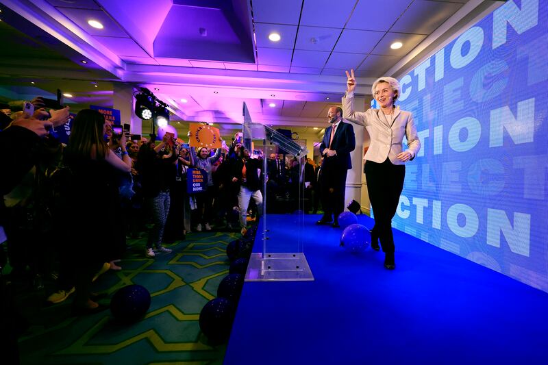 European Commission president Ursula von der Leyen at an event at the European People’s Party headquarters in Brussels. Photograph: Geert Vanden Wijngaert/AP