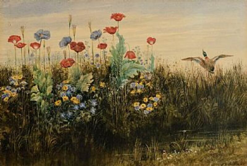 Bank of Flowers watercolour on paper by Belfast-born Andrew Nicholl (1804-1886) with an estimate of €3,000-€5,000 at Morgan O'Driscoll art auction