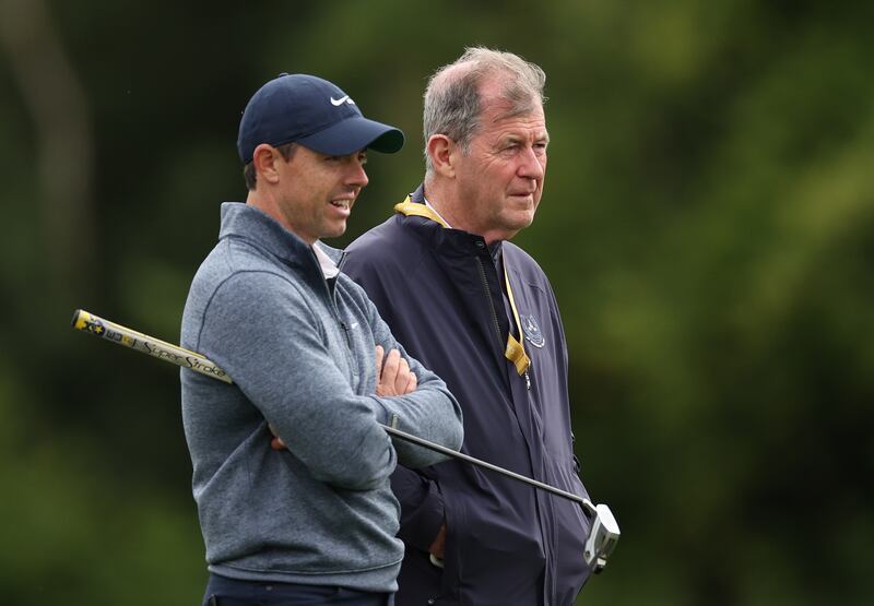 Rory McIlroy of Northern Ireland with JP McManus during Day One of the JP McManus Pro-Am at Adare Manor. Photograph: Oisin Keniry/Getty Images