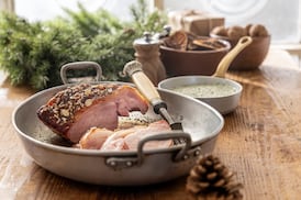 Mark Moriarty’s Christmas recipe for honey-glazed loin of bacon with parsley and caper sauce
