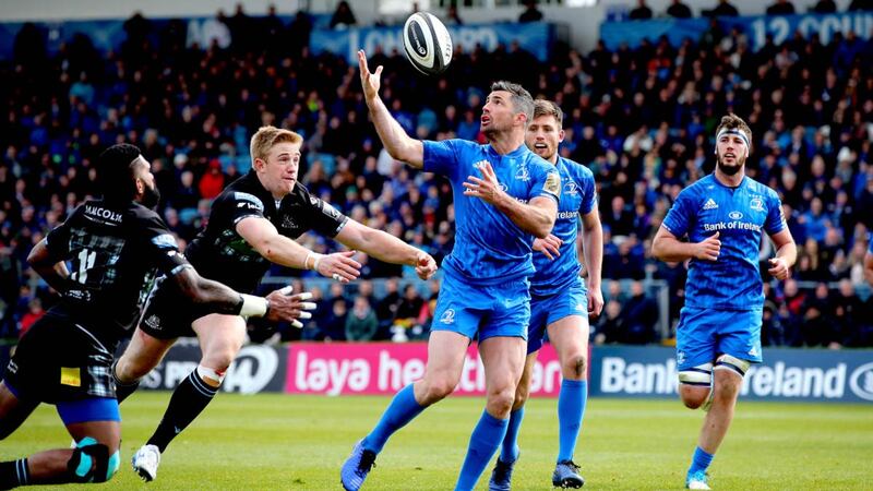 Leinster’s Rob Kearney on the way to scoring their second try of the Guinness Pro 14 game against Glasgow Warriors at the RDS. Photograph:  Ryan Byrne/Inpho