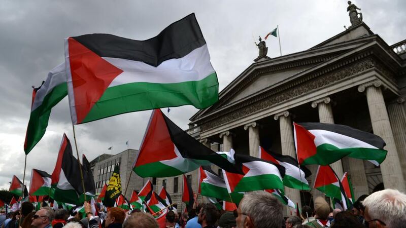 People gather outside the GPD in Dublin on August 9th, protesting Israeli action in Gaza. Photograph: Dara Mac Dónaill