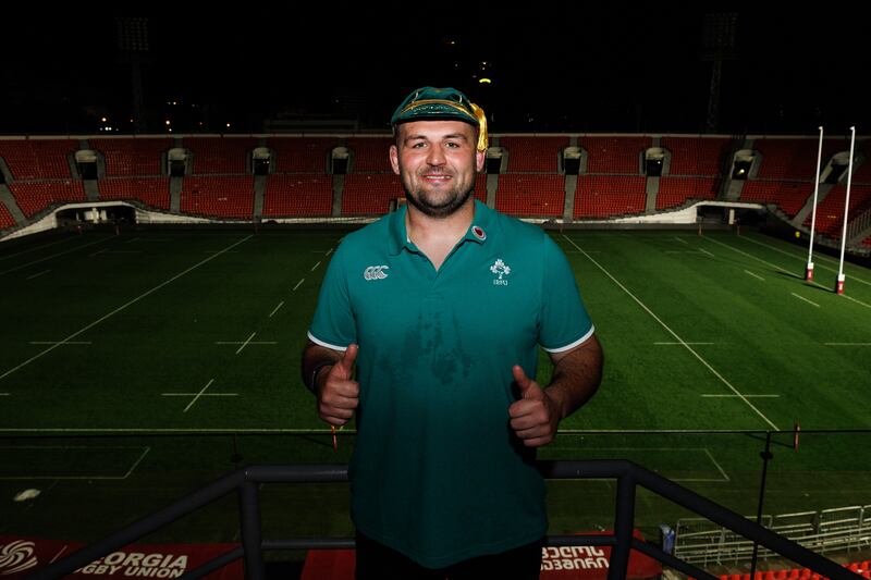 Ireland's Jack Aungier after the game with his first cap. Photograph: Ben Brady/Inpho