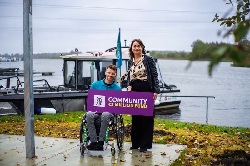 Mark McClean with AIB’s Branch Manager, Co. Roscommon, Carmel Reilly, at Lough Ree Access for All, Lanesborough, Co. Roscommon 