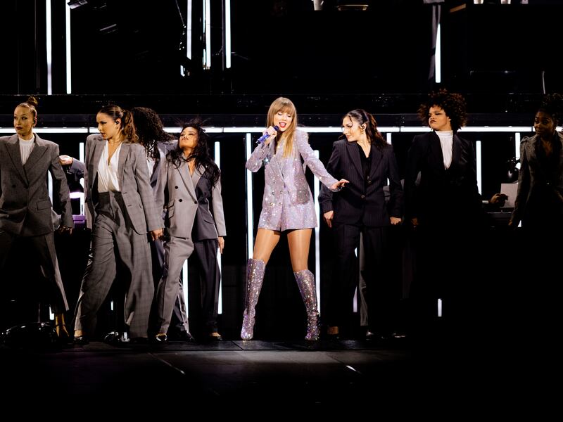 Swift opened the show with a run of songs from Lover, including The Man performed in full office cosplay. Photograph: Cassidy Araiza/The New York Times
                    