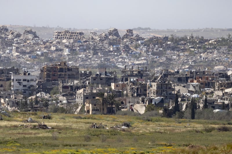 Ruined buildings in the northern Gaza Strip as seen from the Israeli side of the border. Photograph: Amir Levy/Getty Images