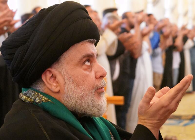 Shia cleric Muqtada al-Sadr is a threat to the pro-Iran constellation, able to summon his faithful onto the streets with a click of the fingers. Photograph:  Qassem al-Kaabi/Getty Images