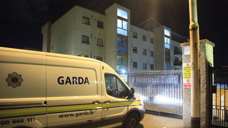 The body of a woman was found at the Homestead Court Apartments in Cabra. Photograph: Garrett White/Collins